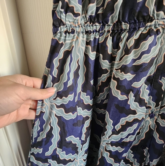 Brooks Brothers by Zac Posen Navy Leaf Print Midi Shirt Dress Size 14P - Picture 5 of 10